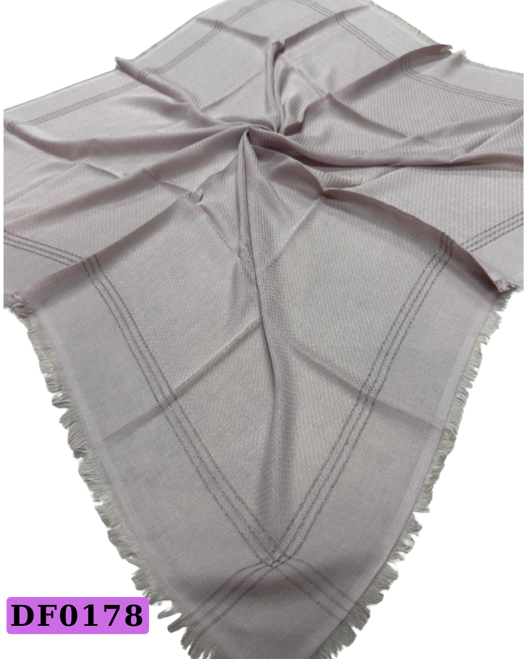 Düz Renk Şeritli Flamlı Eşarp-DF178